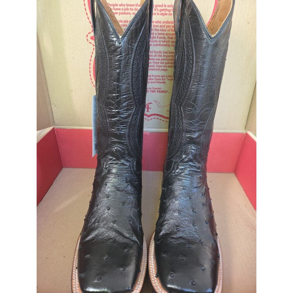 Ferrini Full Quill Ostrich Square Toe Cowboy Mens Black Dress Boots US8.5 - Picture 4 of 11
